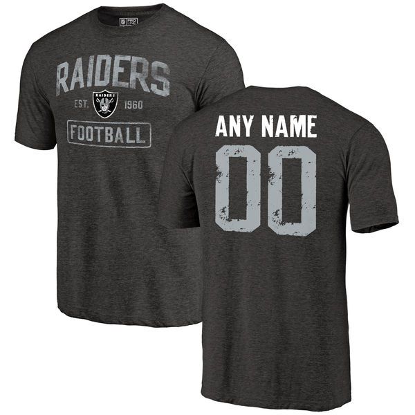 Men Black Oakland Raiders Distressed Custom Name and Number Tri-Blend Custom NFL T-Shirt->->Sports Accessory